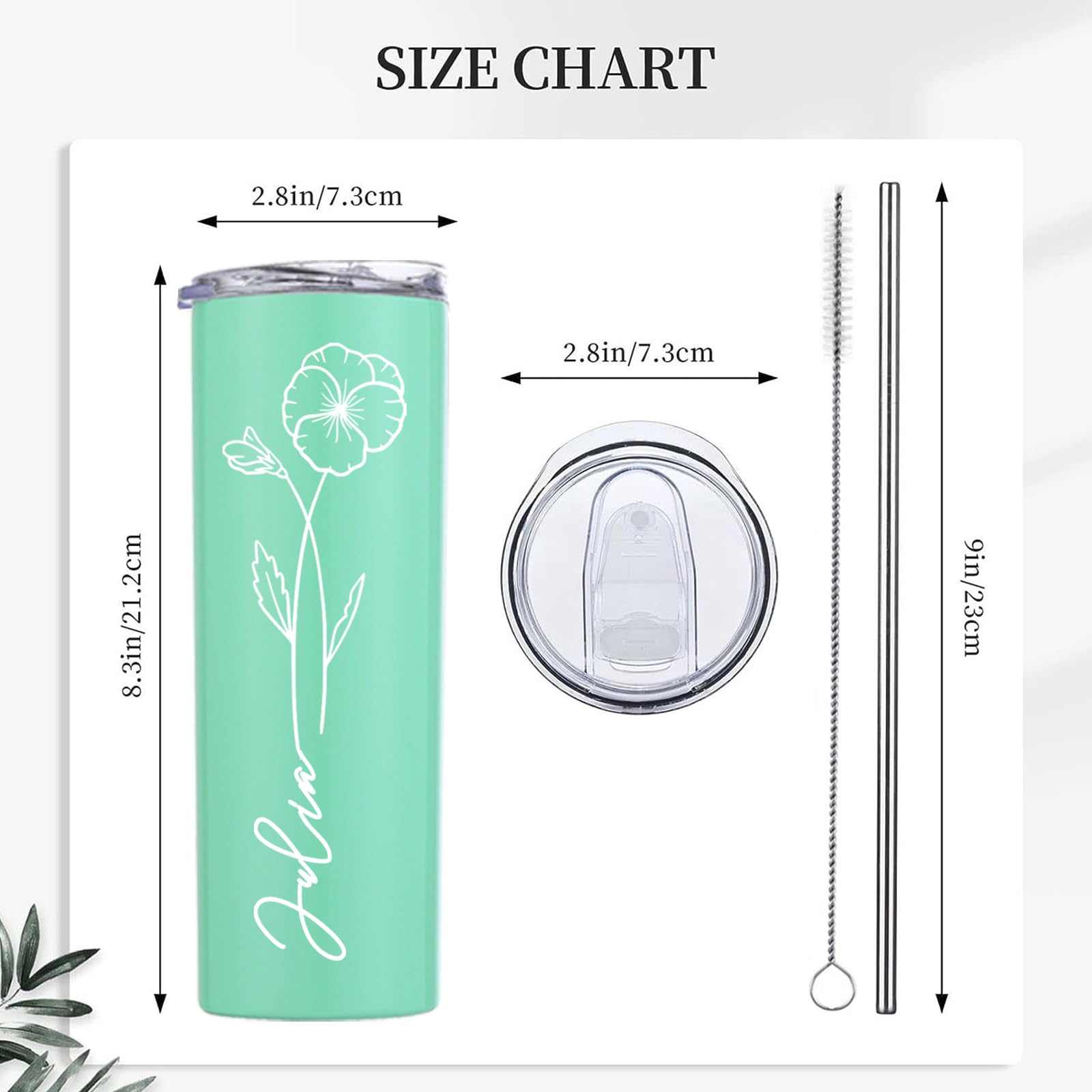 **Personalized Tumbler Cups for Women - Custom Engraved Name & Birth Flower - 20oz Insulated Skinny Tumbler with Lid & Straw - Unique Birthday, Bridesmaid, Valentine's Day Gifts - Perfect for Coffee, Tea & On-the-Go Hydration**