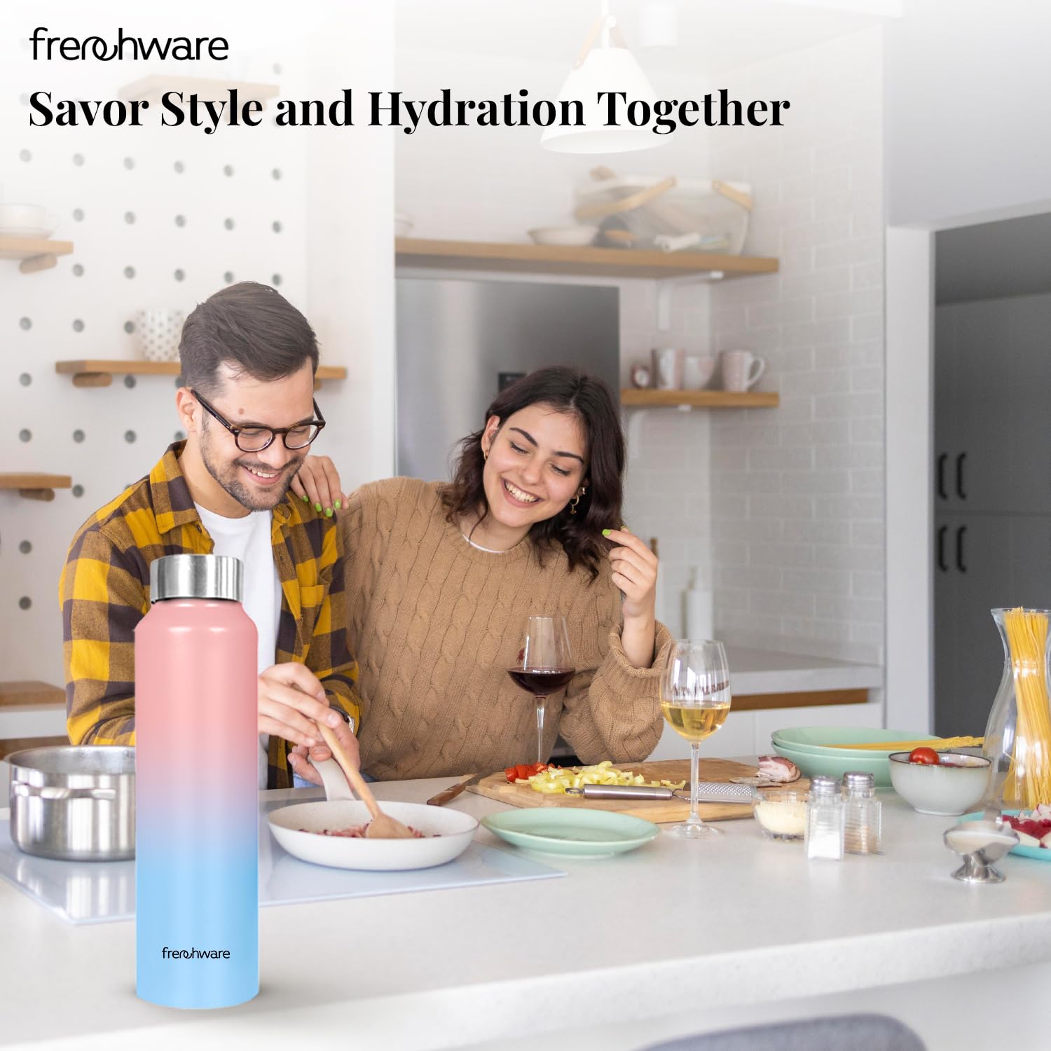 Premium Stainless Steel Water Bottle 1L (34oz) - Frenchware Vacuum Insulated, BPA-Free, Leak Proof - Sky Blue & Blush - Ideal for Gym, Hiking, Office & School - Keeps Drinks Cold 24Hrs/Hot 12Hrs - Durable & Easy to Clean