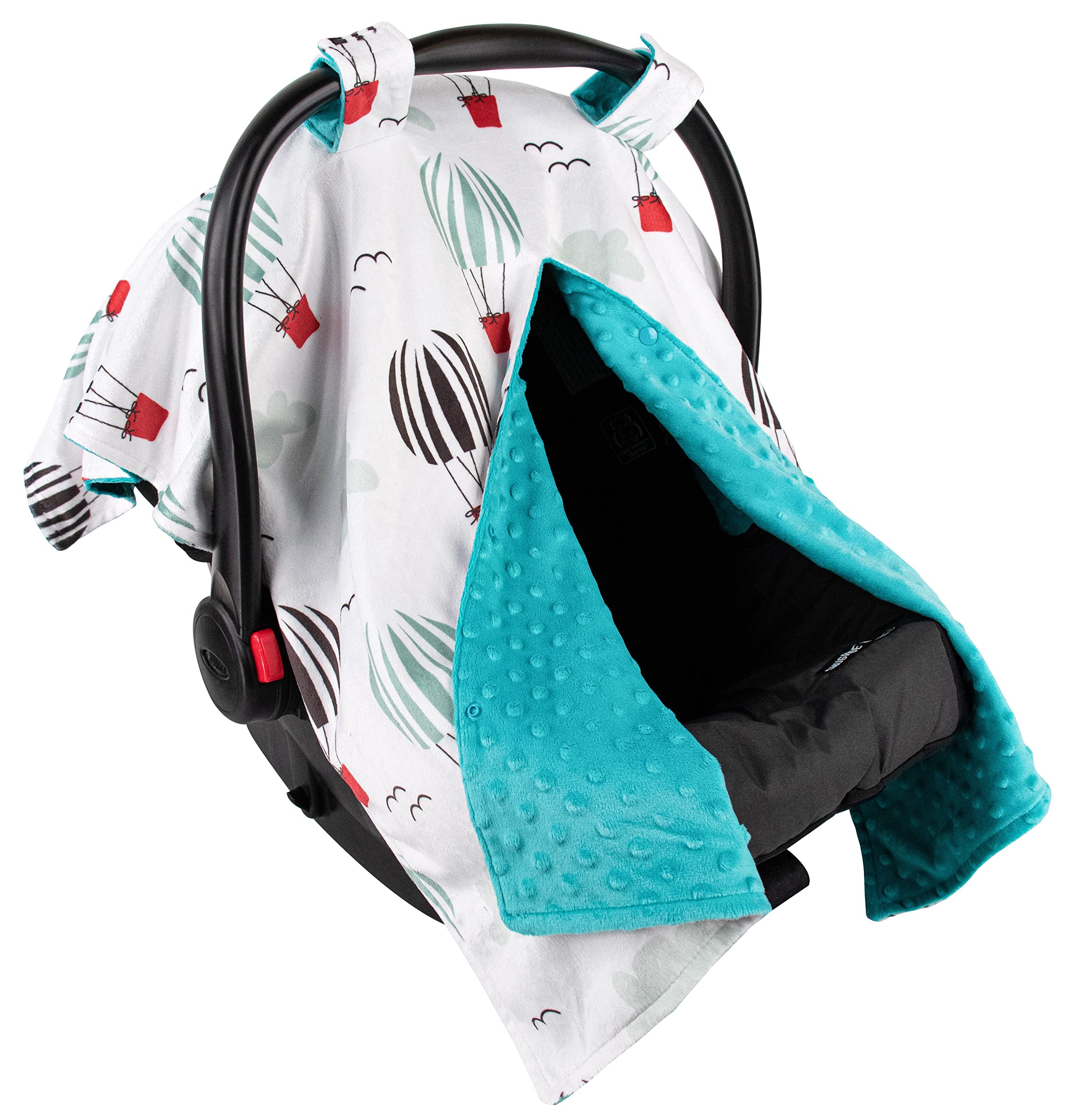 Top Tots Deluxe Minky Baby Car Seat Cover - Soft Striped Balloon Design, 40 x 29 Inch Aqua Blue - Perfect for Infant Car Seats, Strollers & Shopping Carts