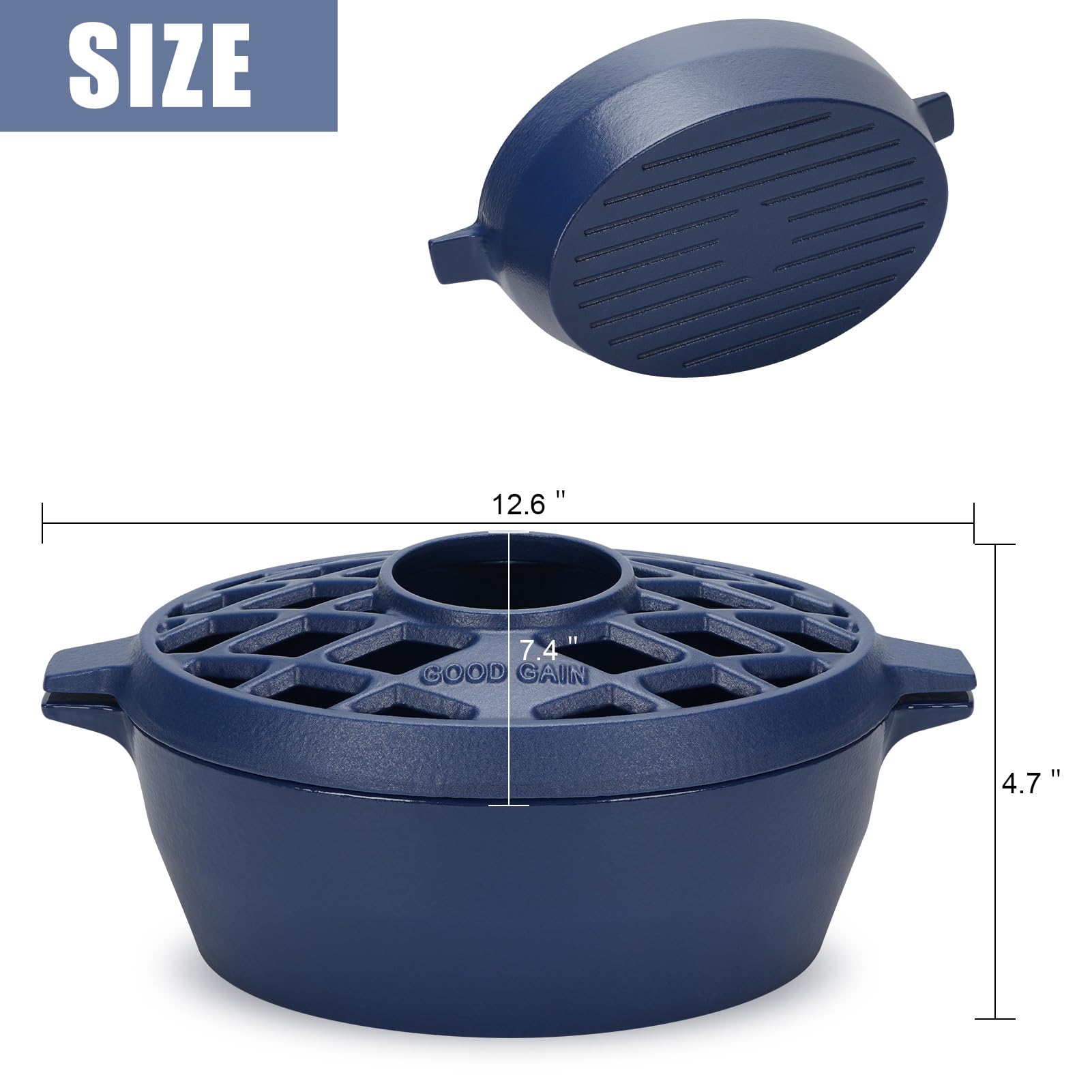 Premium Cast Iron Wood Stove Steamer & Fireplace Humidifier - 2.5 Quart Capacity, Rust-Resistant Matte Blue Finish with Lattice Top - Perfect for Indoor Wood Burning Stoves & Cozy Winter Home Decor