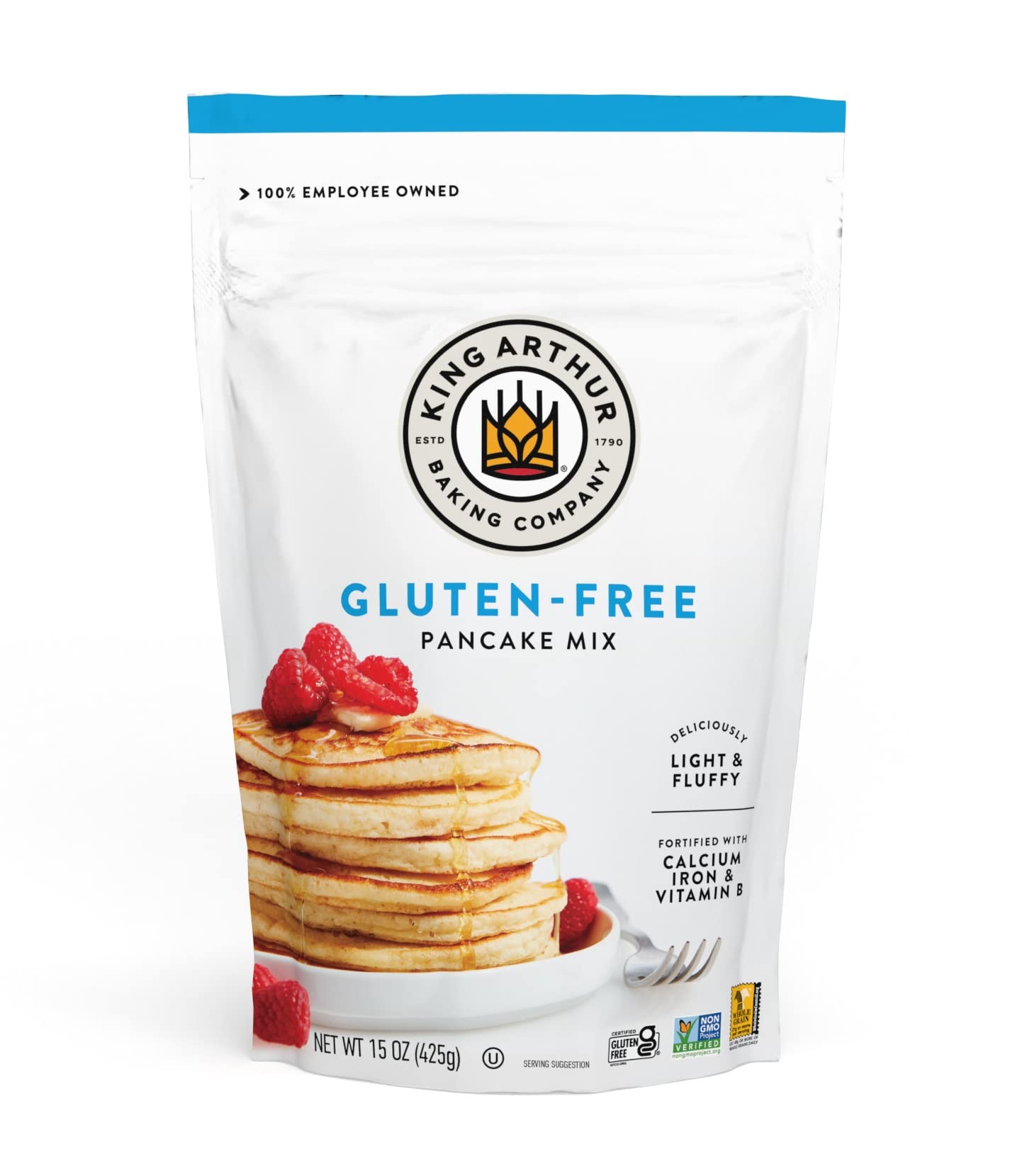King Arthur Gluten Free Pancake Mix - Non-GMO, Kosher Certified, Easy Breakfast Solution (15 oz) | Fluffy Homemade Pancakes for Allergies & Healthy Lifestyle - Perfect for Family Brunches, Camping Trips & Quick Morning Meals