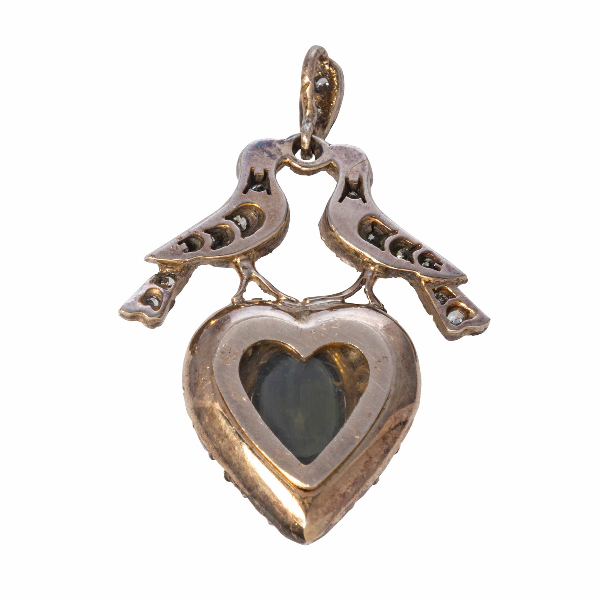 Victorian Style Sapphire & Diamond Heart Love Birds Pendant Necklace - Elegant Antique Jewelry for Women - Perfect for Valentine's Day, Anniversary & Romantic Gifts