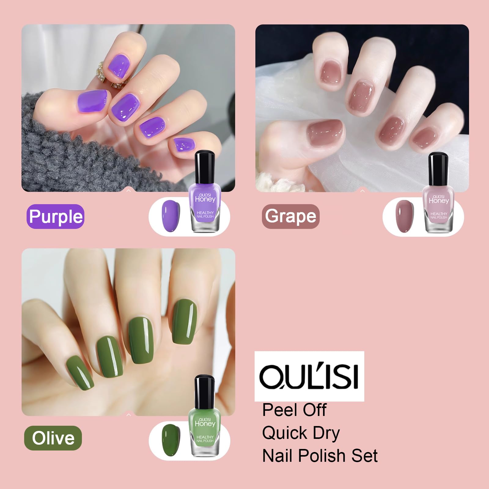 OUL'ISI Non Toxic Quick Dry Nail Polish Set - 10 Bottles Water Based Nail Polish for Women, Fingernail & Toenail, Easy Peel Off, Non Gel Formula | Perfect for Home Manicures, Salon Nail Art & Gift Giving