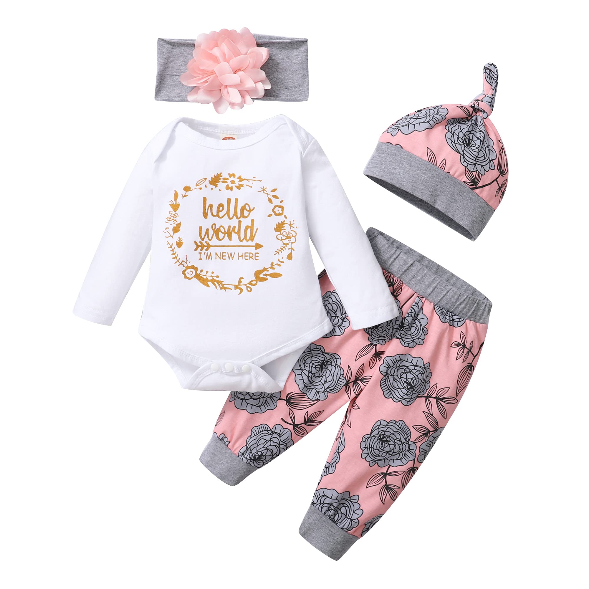 Adorable Baby Girl Clothes 0-24M - Newborn Infant Toddler Winter Outfits with Floral Pants & Long Sleeve Romper Tops | Perfect for Fall/Winter Season, Family Photos & Holiday Gatherings