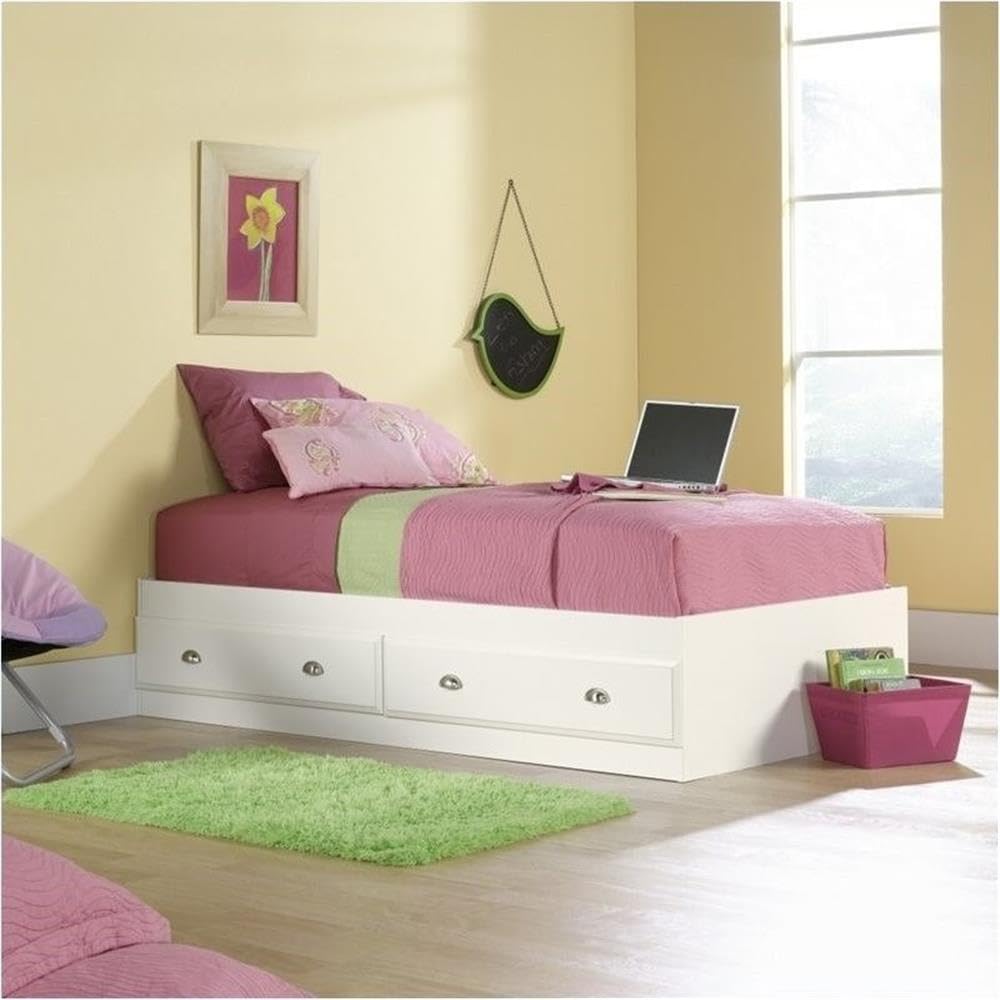 Pemberly Row Twin Size Bed Frame with 2 Drawer Storage - Classic Soft White Finish for Kids & Guest Rooms | Space-Saving Bedroom Furniture for Small Spaces
