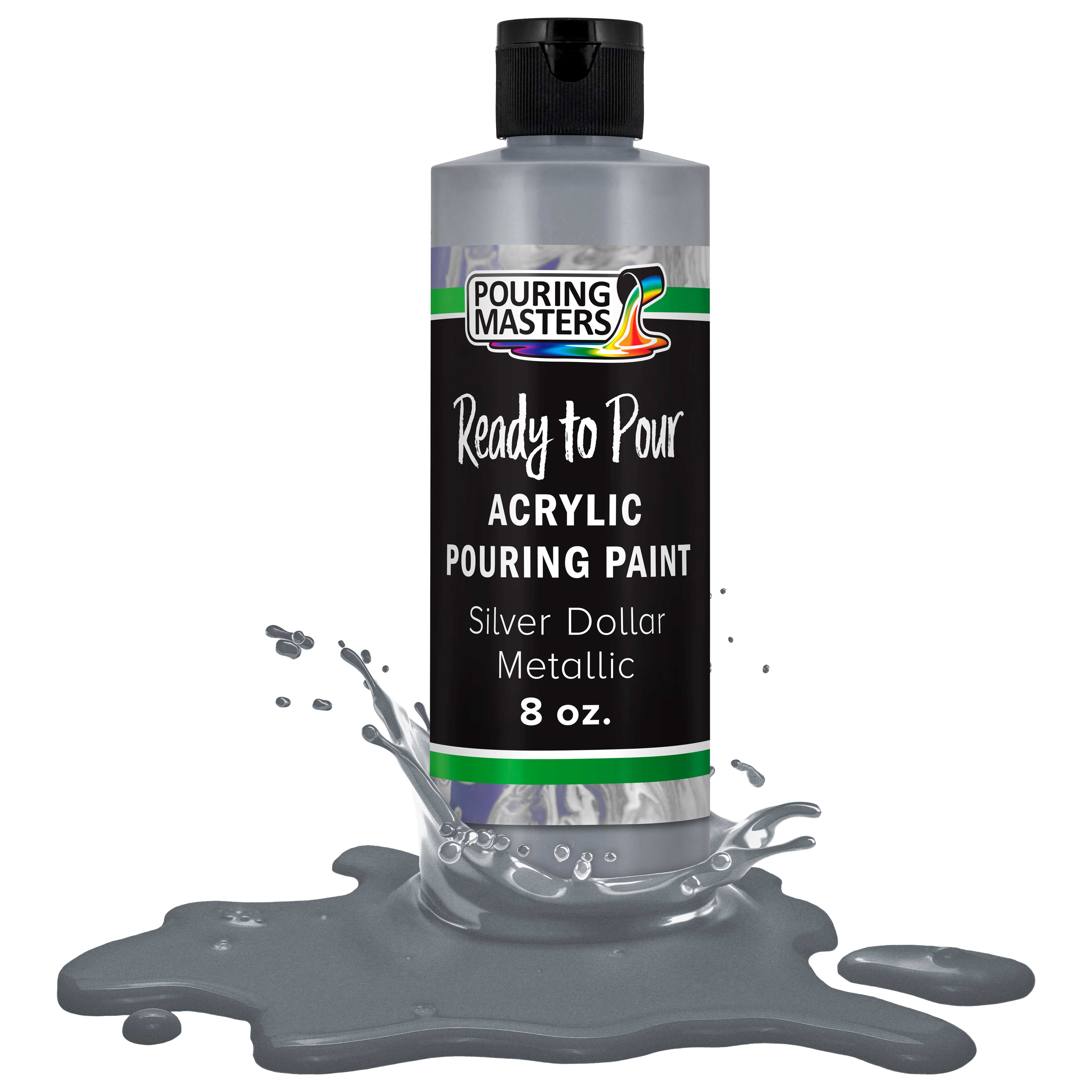 Premium Silver Dollar Metallic Acrylic Pouring Paint - 8oz Pre-Mixed Water-Based Art Supplies for Canvas, Wood, Crafts, Tile & Rock Painting - Perfect for Fluid Art, DIY Home Decor and Creative Projects