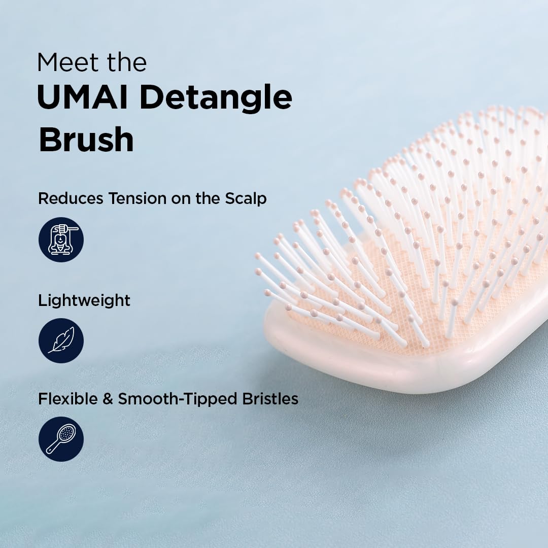 UMAI Detangling Hair Brush with Flexible Bristles - Pain-Free Paddle Brush for Wet & Dry Hair, Smooths Curls & Straightens Hair - Perfect for Styling at Home, Salon, or Travel (Beige)