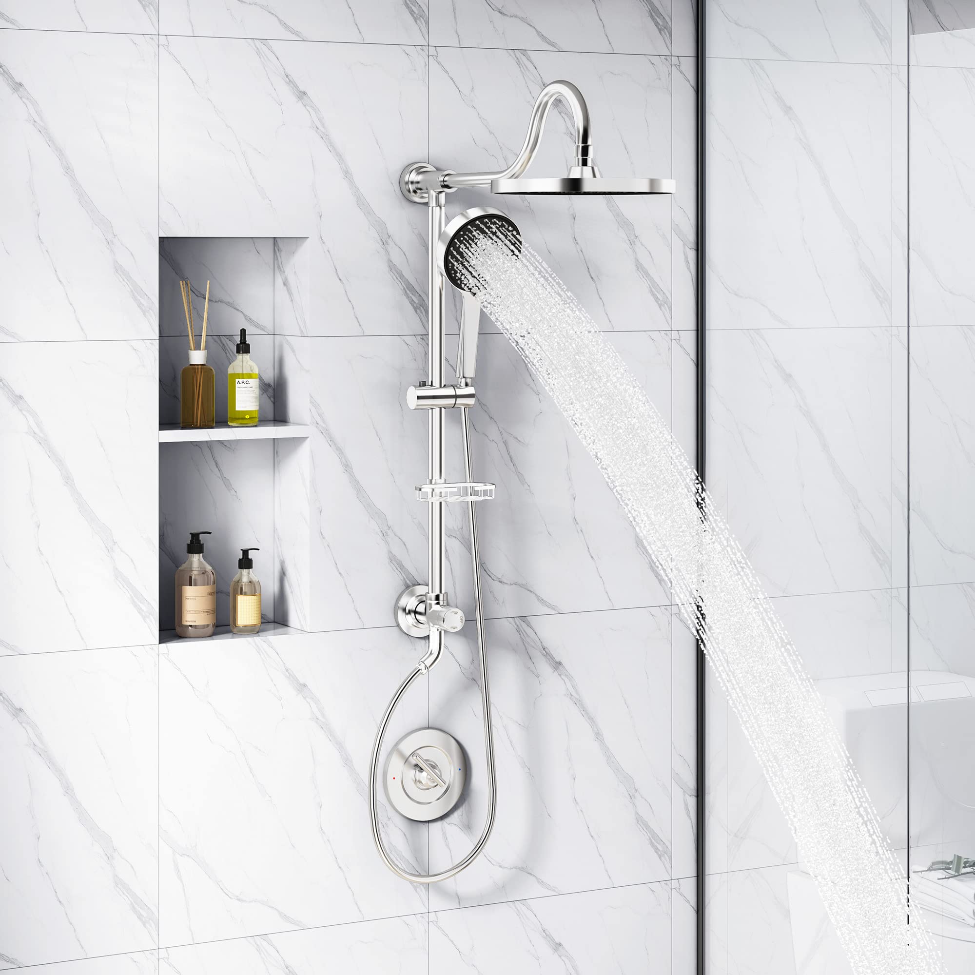 Tearel 9 Inch Rainfall Shower Head and Handheld Shower Combo with Adjustable Slide Bar - Chrome Finish for Luxurious Spa-Like Bathroom Experience | Perfect for Master Bathroom Renovation & Relaxing Shower Time