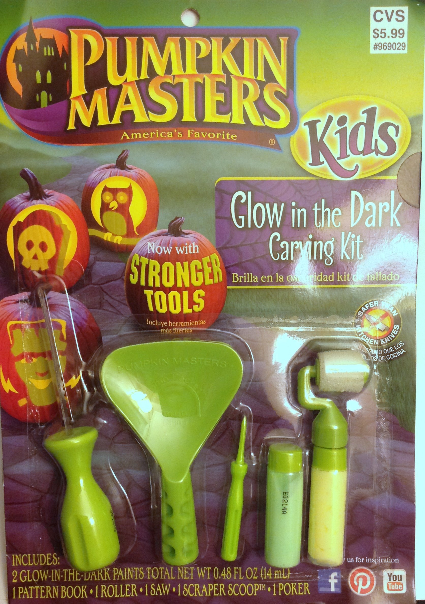 Pumpkin Masters Glow in The Dark Carving Kit for Kids - Halloween Pumpkin Decorating Tools for Safe & Fun Family Activities