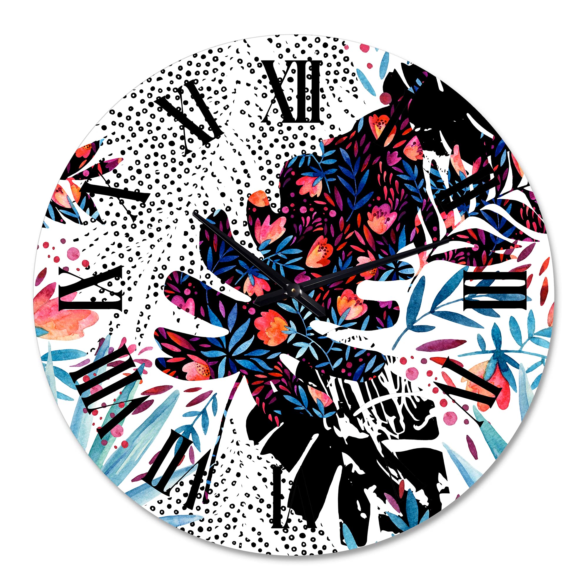 Tropical Floral Patchwork Wall Clock - Large Nature-Inspired Decor for Bedroom, Living Room & Office | Silent Non-Ticking Design