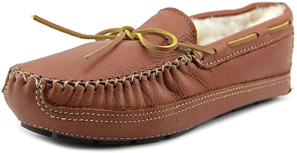 Minnetonka Men's Sheepskin Moose Slippers - Soft & Comfortable Indoor/Outdoor House Shoes for Winter & Relaxation at Home