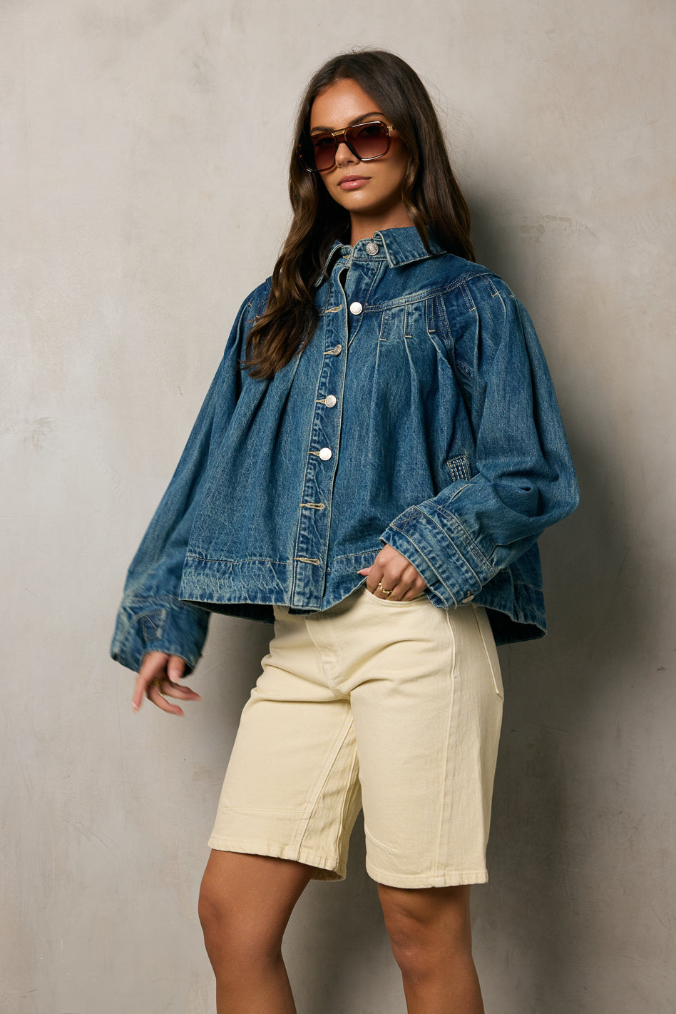 Layla Ivory Denim Shorts for Women - High Waisted Distressed Denim Shorts for Summer, Casual Wear, and Beach Outfits
