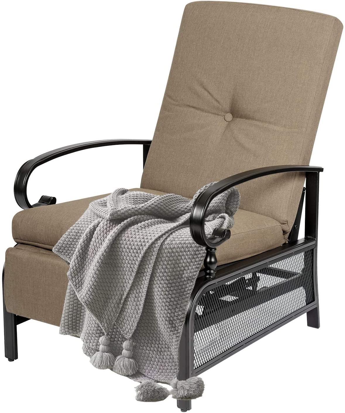 Adjustable Outdoor Lounge Chair with Removable Cushions - Durable Metal Recliner Sofa for Patio, Garden, Poolside, Backyard - Comfortable Brown Sunbathing Chair - Perfect for Relaxing, Lounging, and Enjoying Outdoor Spaces