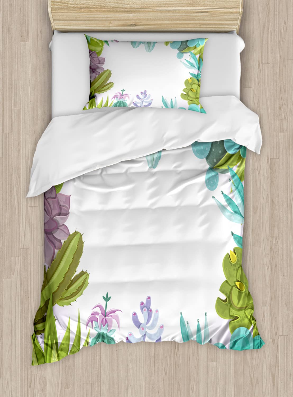 Ambesonne Cactus Duvet Cover Set - 2 Pack Cal King Size Sage Green Succulent Plant Theme Bedding with 2 Duvet Covers & 4 Pillowcases - Perfect for Boho Bedroom Decor, Gardening Enthusiasts, and Nature-Inspired Home Styling