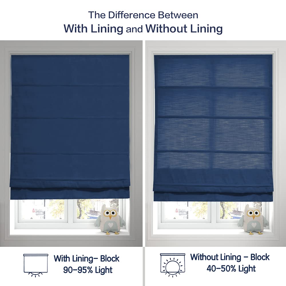 Cordless Roman Shades Window Blinds - Elegant Custom Blackout Navy Fabric for Windows & Doors, Perfect for Bedrooms, Living Rooms, and Home Offices