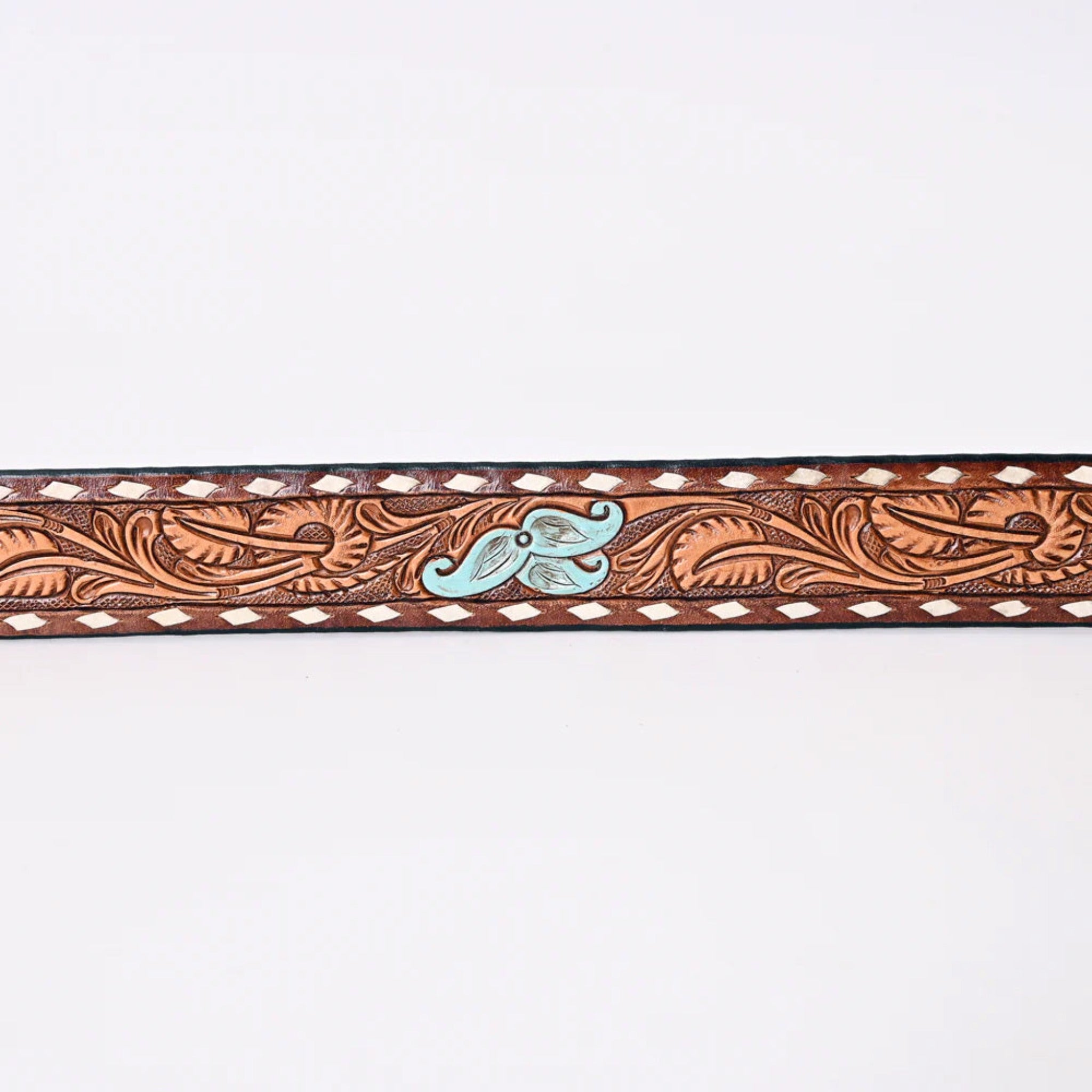 American Darling Women's Tooled Blue Floral Leather Belt - Western Style Fashion Accessory for Jeans, Dresses & Boho Outfits