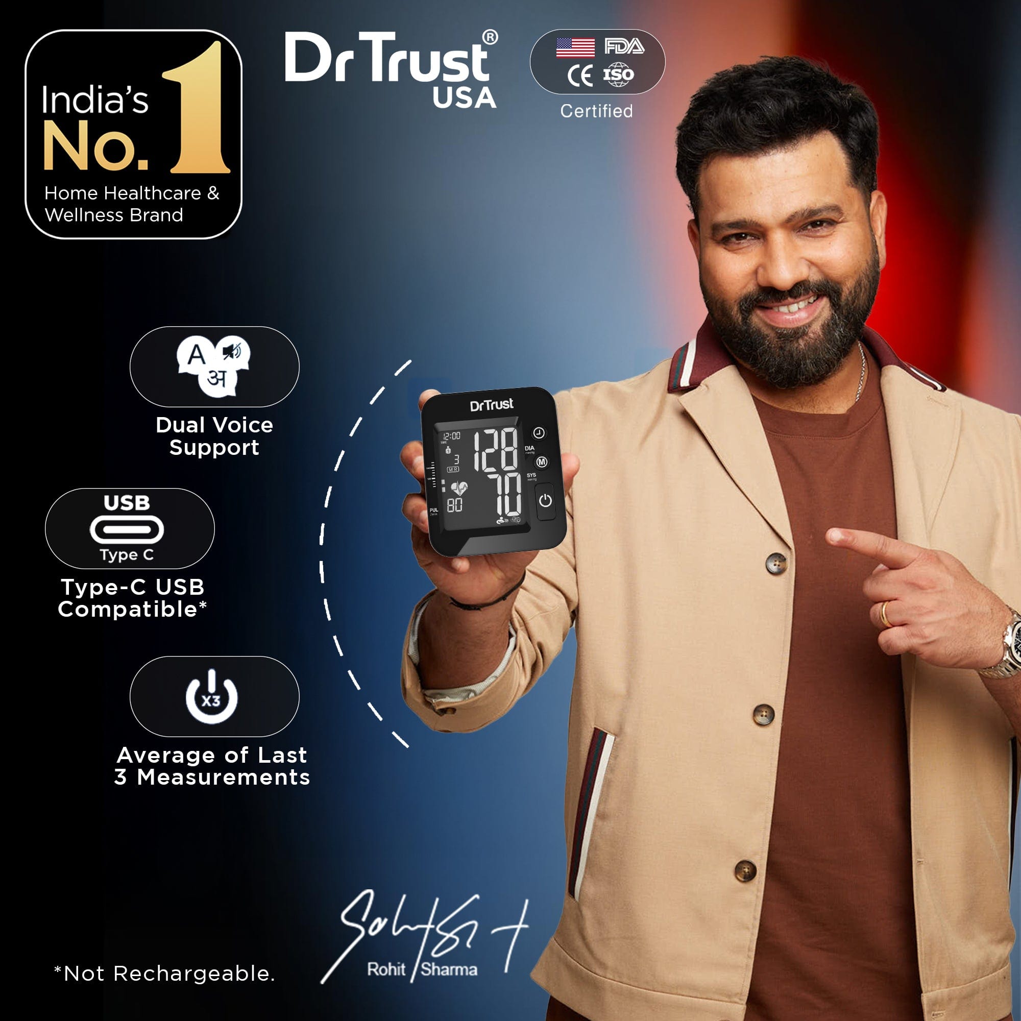 Dr Trust USA IntelliTrack Dual Fully Automatic Talking Blood Pressure Monitor with USB & Battery Power - Accurate Digital BP Machine for Home Use (Black) - Ideal for Daily Health Tracking & Senior Care