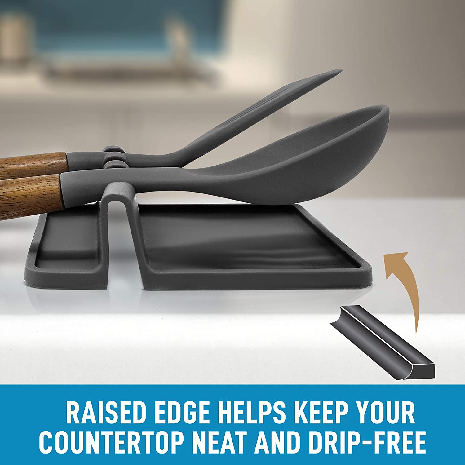 Zollyss Silicone Utensil Rest with Drip Pad - Heat-Resistant, BPA-Free Spoon Holder for Stove Top - Fits Spoons, Ladles, Tongs & Kitchen Tools - Perfect for Cooking, Serving & Keeping Countertops Clean