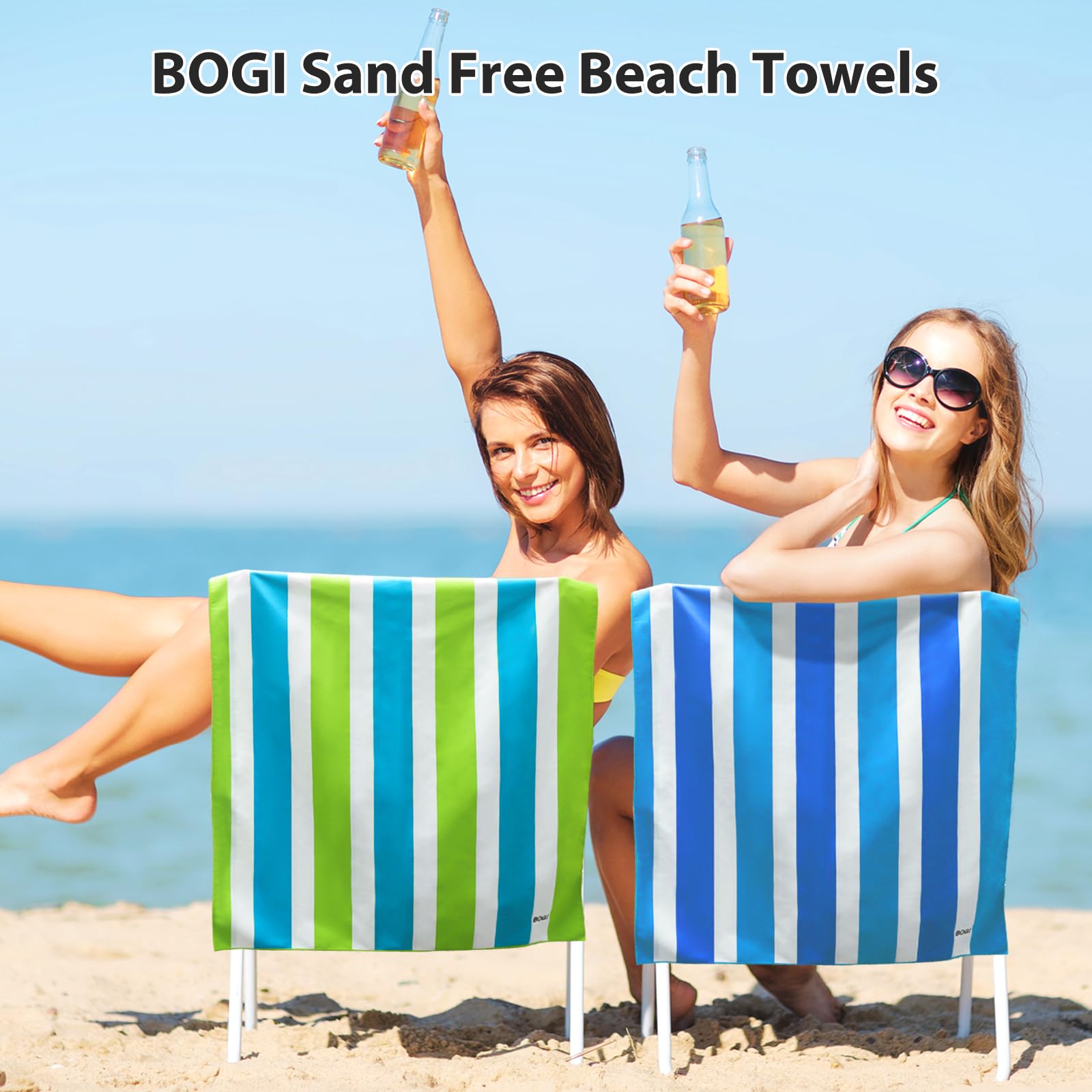 BOGI Quick Dry Microfiber Beach Towel Set - Lightweight, Absorbent & Sand Proof Oversized Travel Towels (Size L & XL) for Swimming, Yoga, Gym, Pool, Beach Vacation & Outdoor Activities