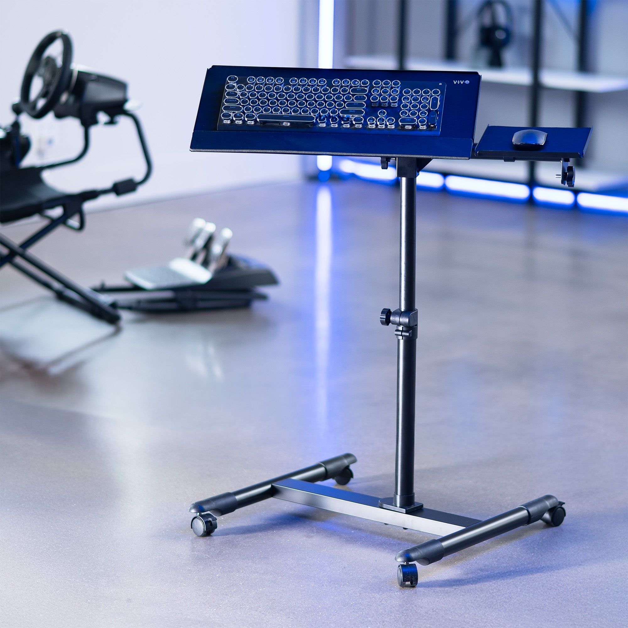 Adjustable Freestanding Keyboard Tray Cart with Wheels - Ergonomic Mobile Workstation for Office, Gaming & Home Computer Setup