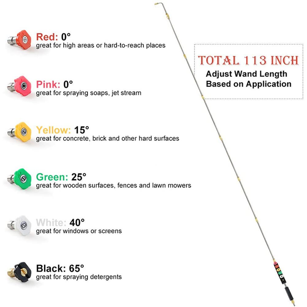 10 Ft Pressure Washer Wand Extension - 15 Pack Heavy Duty Power Washing Attachments with 1/4