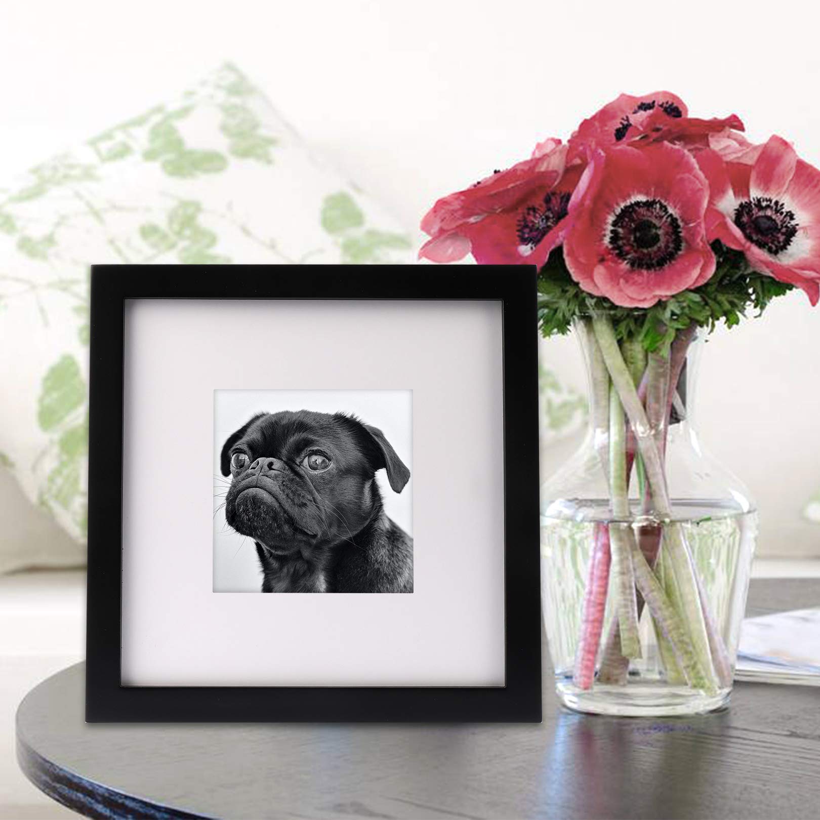 8x8 Inch Black Square Picture Frames - Set of 6 Solid Wood Wall Mount & Tabletop Display Frames for Home Decor, Office, Gallery Wall, and Photo Displays