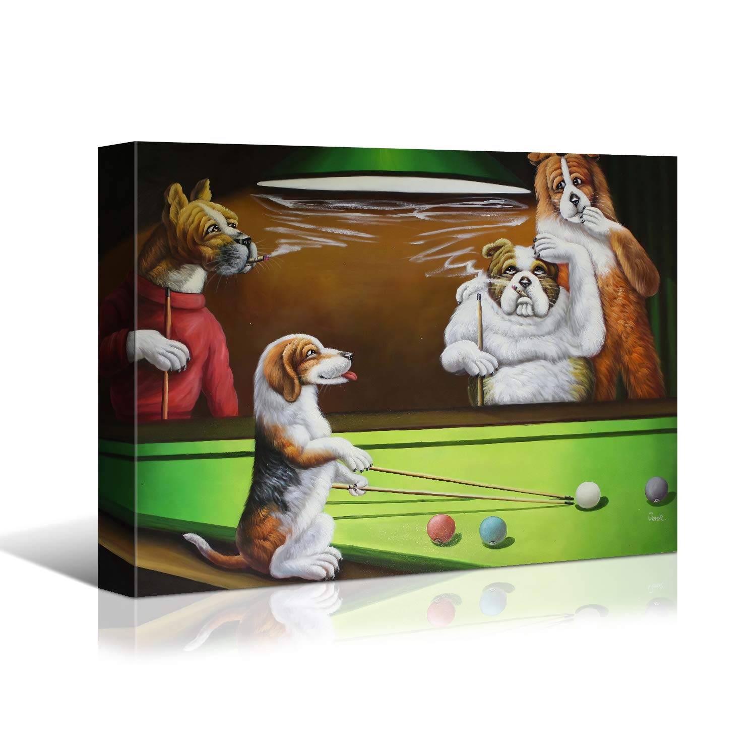 Denozer Dogs Playing Billiards Canvas Wall Art - Premium Giclee Print Gallery Wrapped Modern Home Decor - 48x36 Inches Ready to Hang - Perfect for Living Room, Game Room or Man Cave Decor