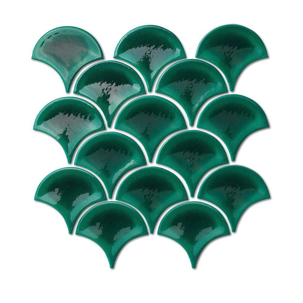 Premium Marina Hunter Green Fish Scale Glossy Mosaic Tile - Perfect for Kitchen Backsplash, Bathroom Walls & Pool Designs