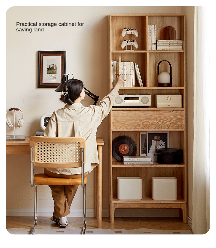 Japanese Style Oak Solid Wood Bookcase - Modern Minimalist Bookshelf for Home, Office & Library - Perfect for Organizing Books, Decor & Storage
