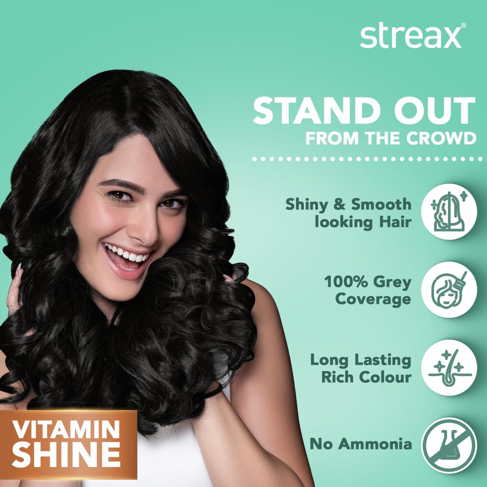 Streax Permanent Hair Color Cream for Women - 100% Gray Coverage with Argan & Walnut Oil - Long Lasting Brown Hair Dye (2 Black Brown, 120ml) - At-Home Salon Quality Hair Coloring for Vibrant, Natural-Looking Results