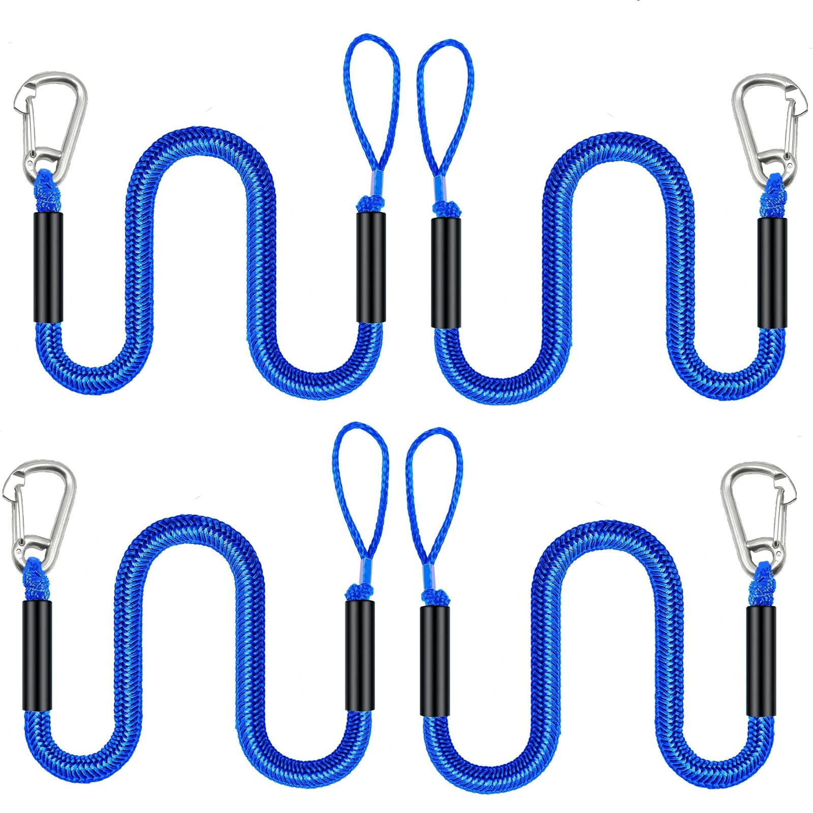 4-Pack Boat Dock Lines (4 Feet) - Heavy Duty Mooring Bungee Ropes for Jet Ski, Kayak, Pontoon & Power Boats - Durable Marine Accessories & Perfect Boating Gifts - Ideal for Docking, Anchoring & Securing Watercraft