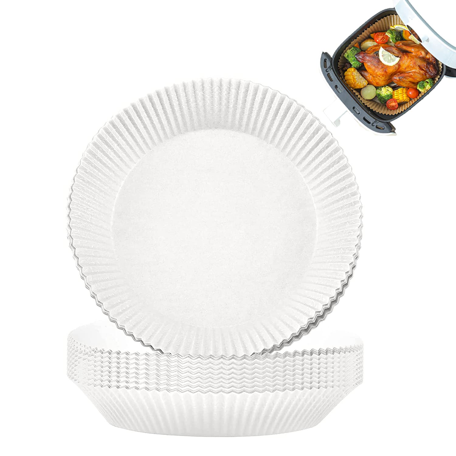 Premium Nonstick Air Fryer Disposable Paper Liners - 50pcs 6.3 Inch Oil-Proof & Waterproof Parchment Sheets for Cooking, Baking, Steaming - Perfect for Air Fryers, Microwave Ovens & Frying Pans - Keep Your Kitchen Clean & Hassle-Free