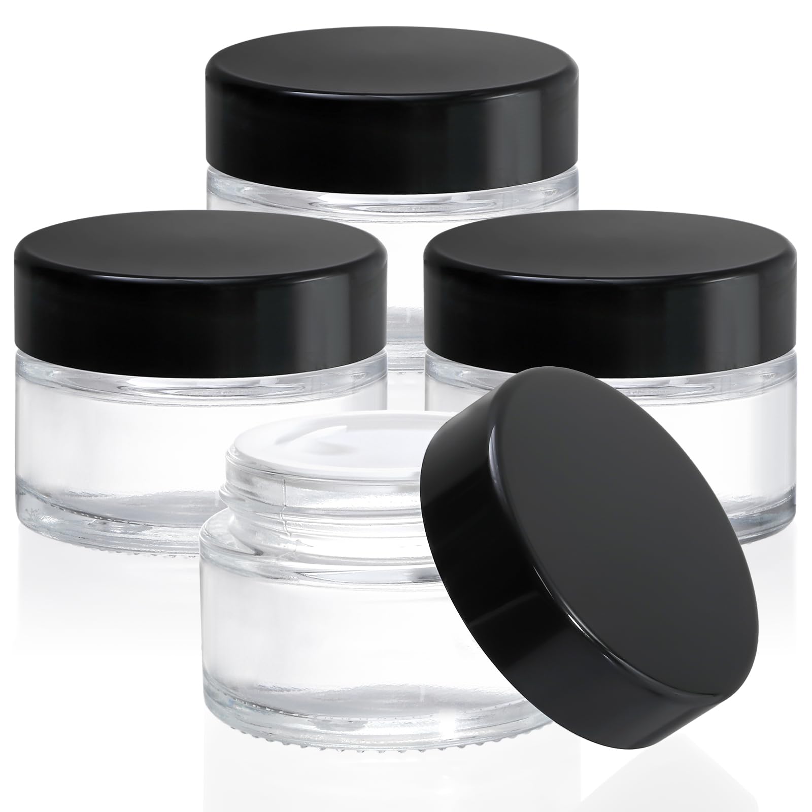 Bekith 40 Pack 1 oz Small Glass Jars with Black Lids - Empty Round Clear Cosmetic Containers for Cream, Lotion, Samples & Powder - Includes Blank Labels & Inner Liners - Perfect for DIY Beauty, Travel Size Toiletries & Skincare Organization