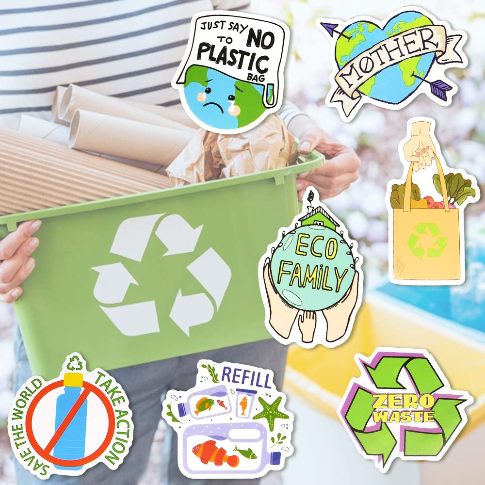 Eco-Friendly Kids Stickers - 50 Pcs Earth-Themed Vinyl Decals for Water Bottles, Laptops & Notebooks | Perfect for School Supplies, DIY Crafts & Eco-Conscious Gifting