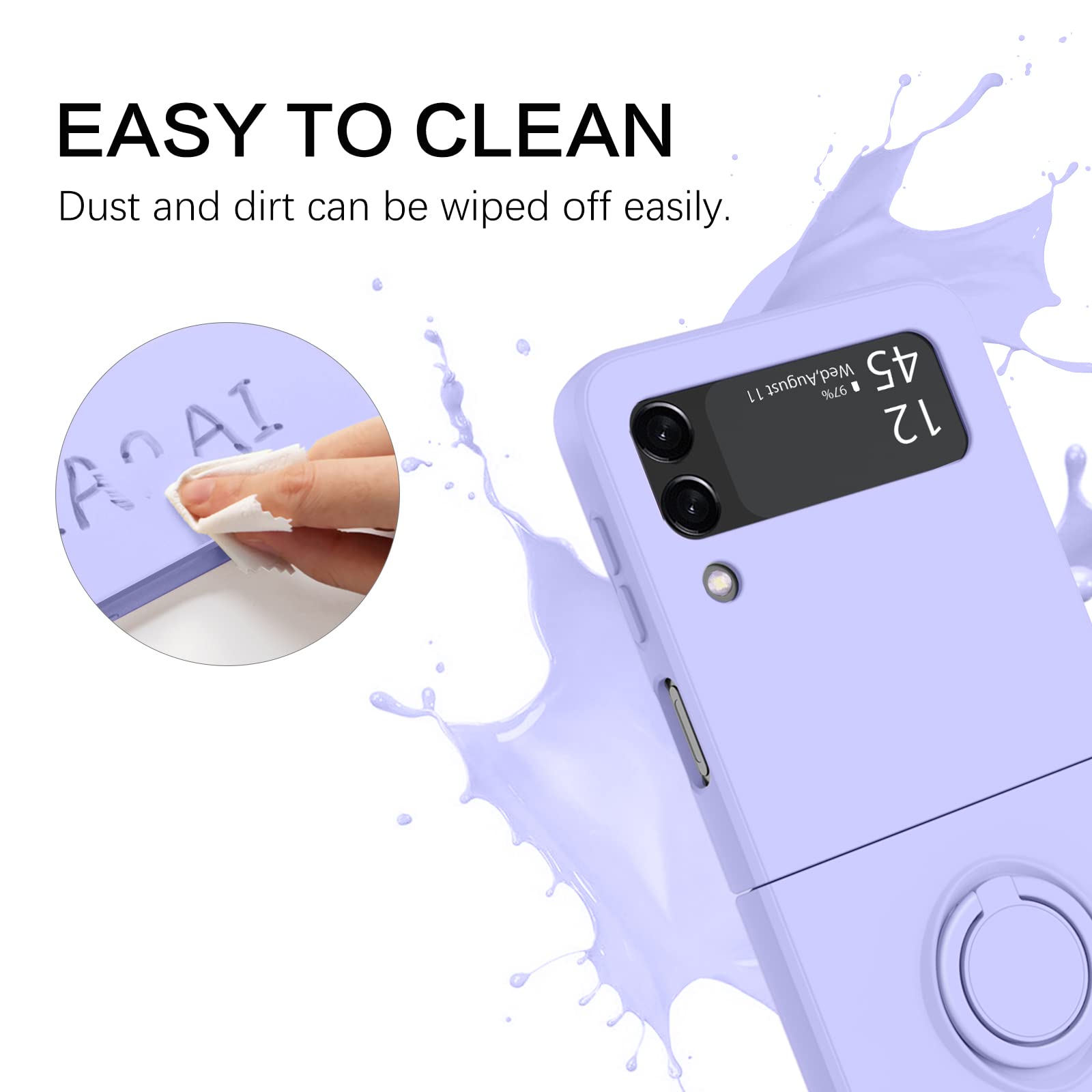 VENINGO Galaxy Z Flip 3 Case - Slim Silicone Protective Cover with Non-Slip Grip & Kickstand for Samsung Z Flip 3 5G (6.7 Inch) - Shockproof Bumper Phone Case for Women & Men - Lavender Purple - Perfect for Daily Use, Travel & Work Protection