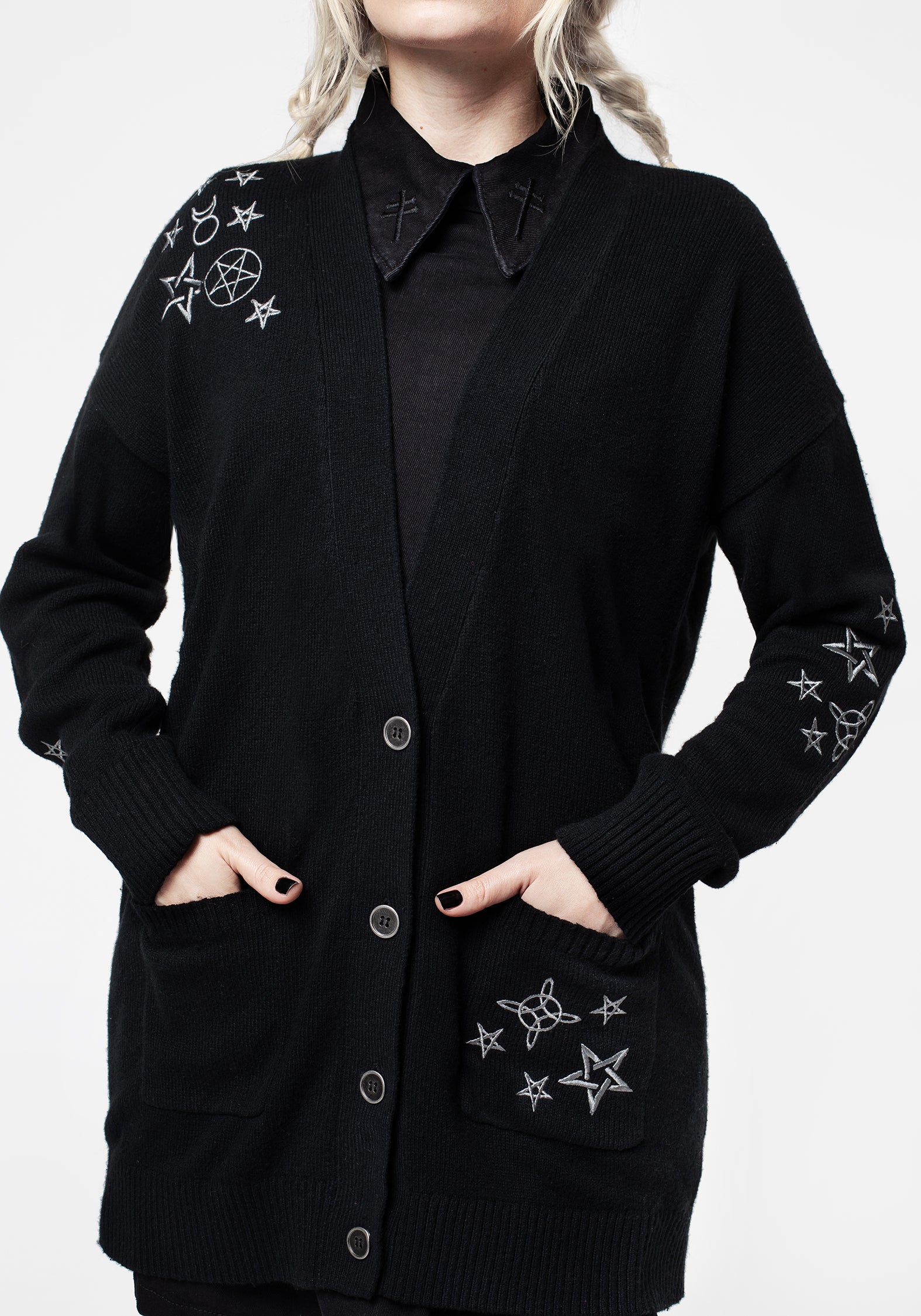 Hex Embroidered Cardigan Women's Boho Chic Knit Sweater - Perfect for Fall Layering, Casual Outfits & Cozy Nights
