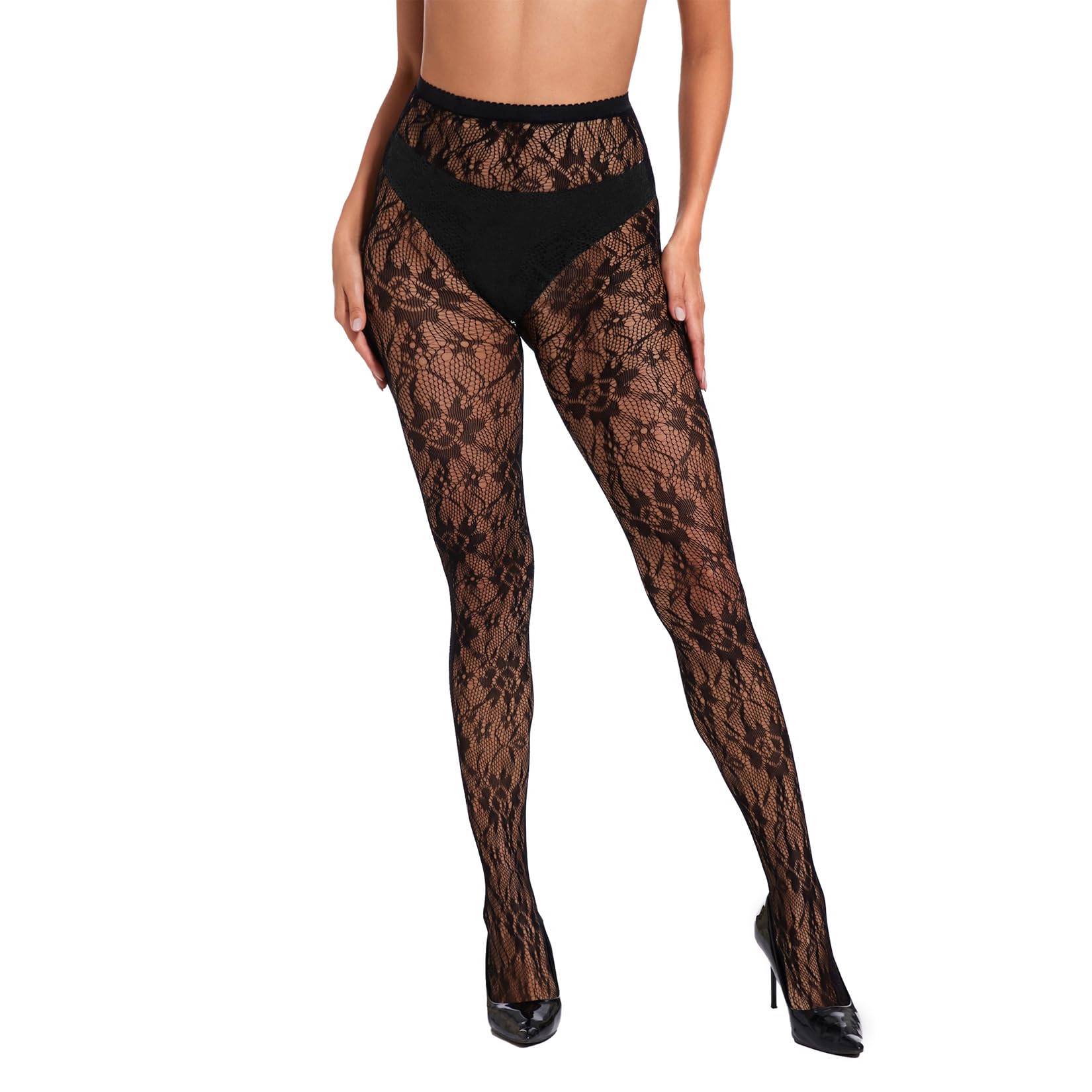 Century Star Women's Sexy Floral Fishnet Stockings - Lace Patterned Tights & Pantyhose for Party, Cosplay, Halloween and Night Out