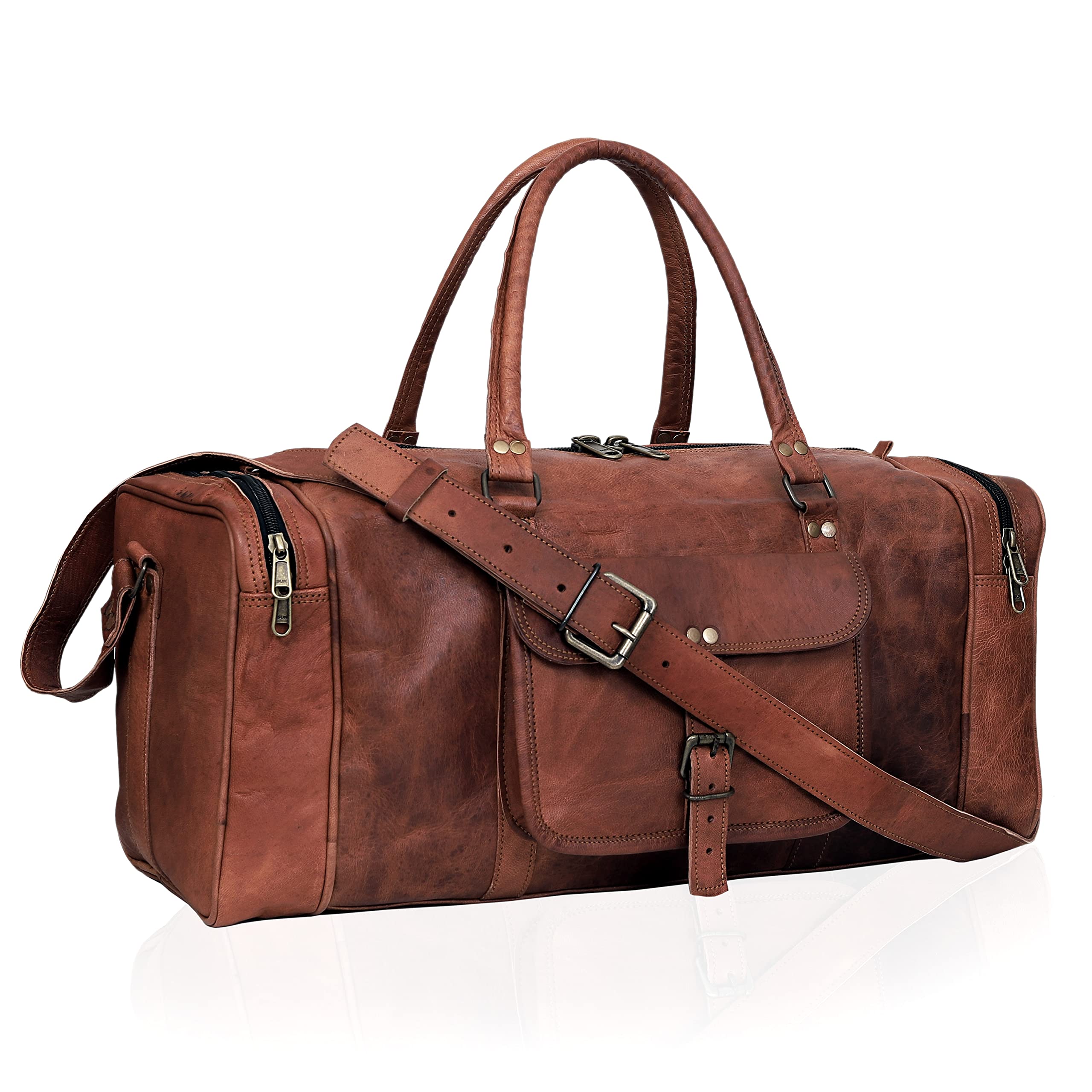 Premium Genuine Leather Duffel Bag for Men - Travel, Gym & Weekend Overnight Carry On - Brown Leather Sports Duffle Bag - Perfect for Business Trips, Workouts & Vacation Luggage
