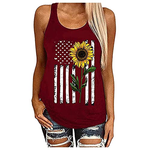 FMCHICO Patriotic USA Flag Printed Women's Tank Top - Sleeveless Casual Tee for 4th of July, Independence Day Celebrations & Summer Outfits