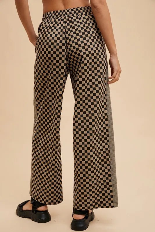 Annie Wear Women's Checkered Wide Leg Drawstring Pants - Casual Comfort for Work, Travel & Everyday Wear