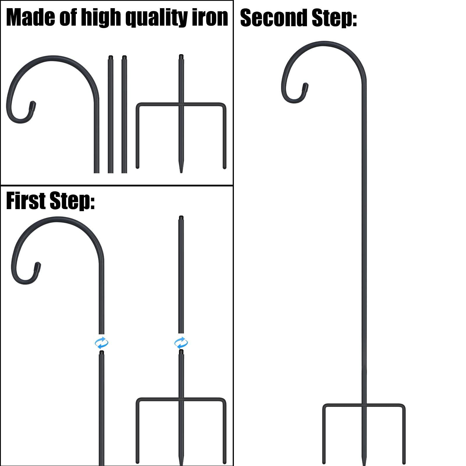 FEED GARDEN 32 Inch Adjustable Shepherd Hooks for Outdoor Decor - 4 Pack Hanging Hooks for Lanterns, Plants, Bird Feeders & Solar Lights - Perfect for Garden, Patio, Wedding & Mason Jar Decorations