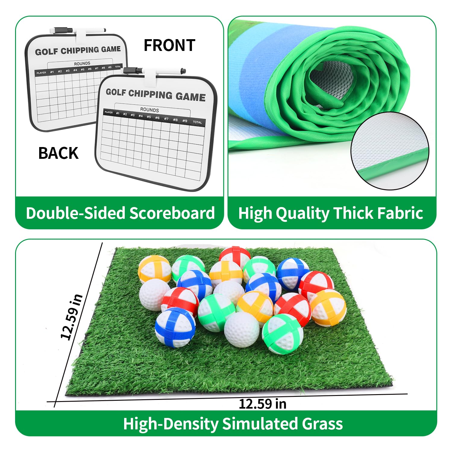 Premium Golf Chipping Mat Set for Indoor & Outdoor Practice - Golf Training Aid Equipment for Adults & Kids - Perfect for Backyard, Driving Range & Home Use
