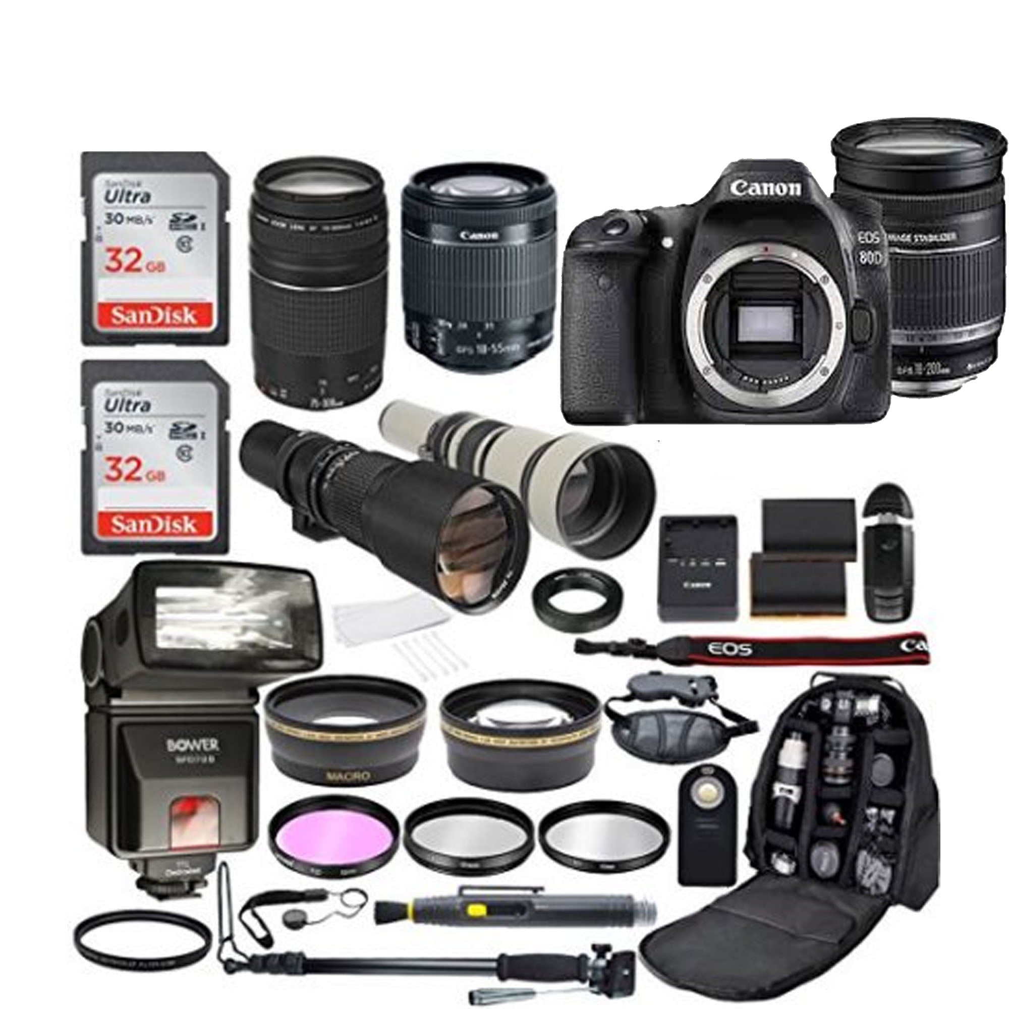 Canon EOS 80D DSLR Camera Bundle with 18-200mm IS Lens, 75-300mm Lens & 18-55mm Lens - Professional Photography Kit for Travel, Sports & Portrait Shooting