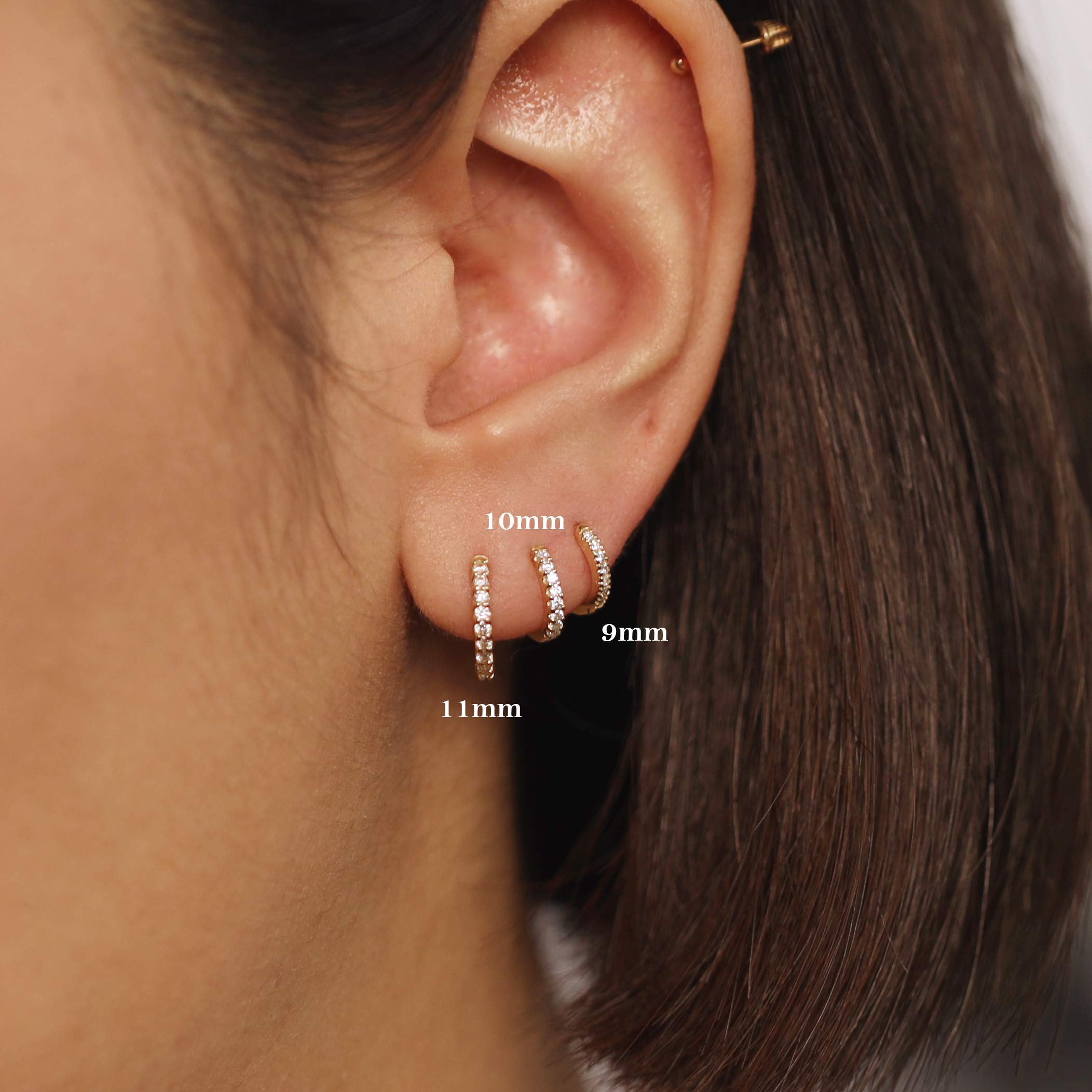 9mm Diamond Huggie Hoop Earrings - 14K/18K Gold Dainty Hoops for Women - Perfect for Everyday Wear, Date Night & Special Occasions