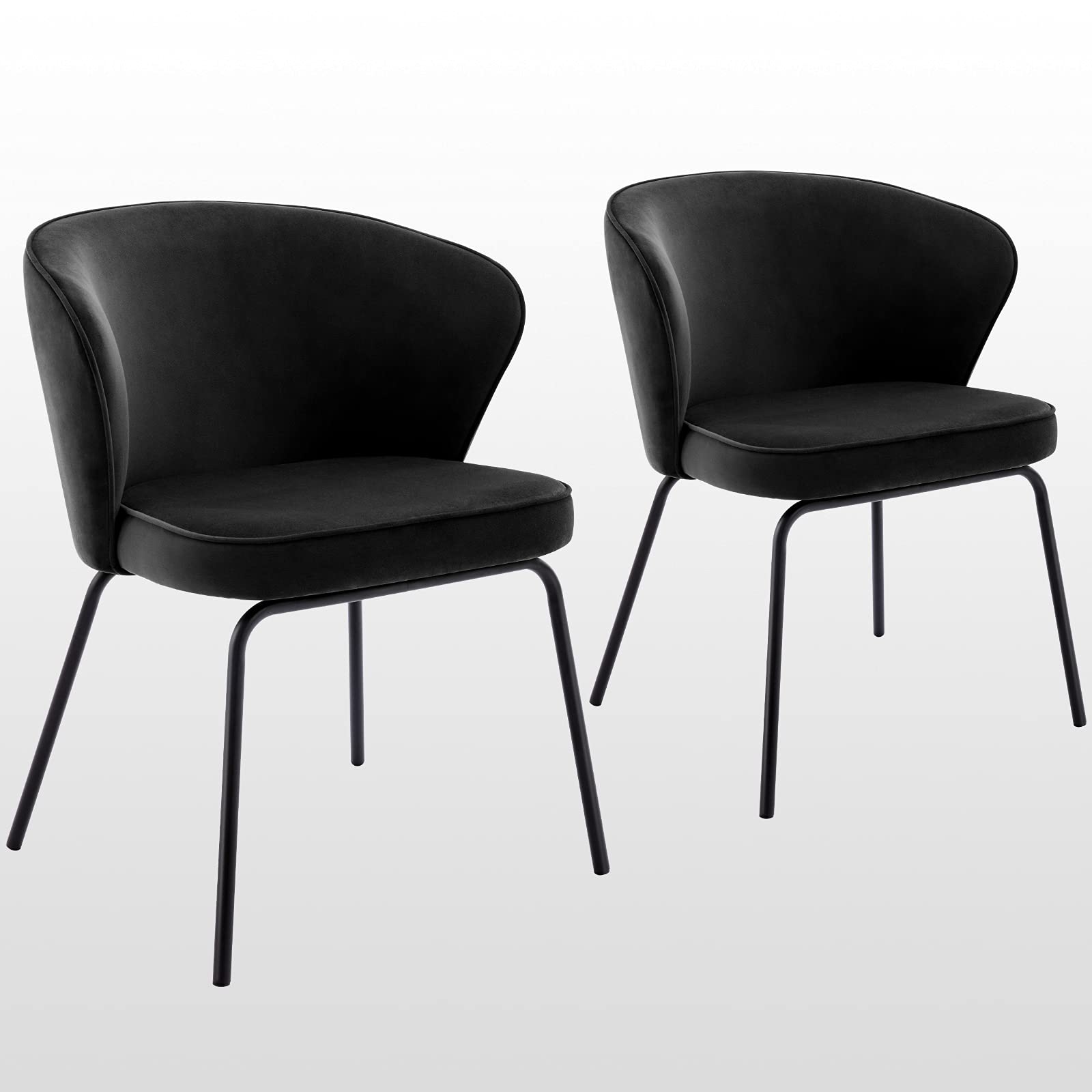 Zesthouse Modern Dining Chairs Set of 2 - Mid Century Velvet Accent Chairs with Metal Legs, Upholstered Desk & Side Chairs, Curved Wingback Design for Living Room, Bedroom, Office - Black | Perfect for Home Decor, Dining Sets & Workspace Seating