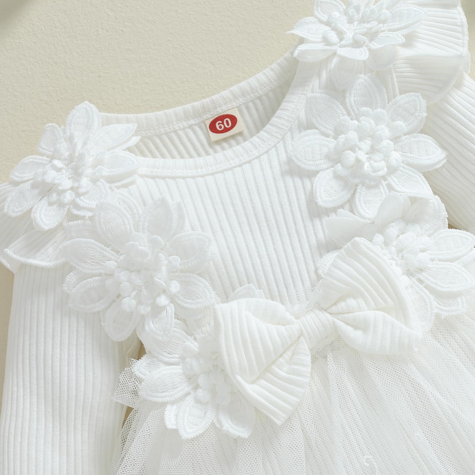 **Baby Girl Princess Birthday Party Dress - Long Sleeve Lace Flower Tutu Romper - Newborn Fall Outfit for Photoshoots, Holidays & Special Occasions**