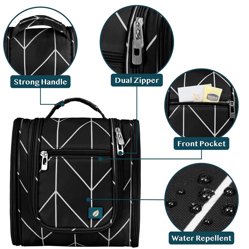 PAVILIA Hanging Toiletry Bag for Women & Men - Water Resistant Travel Cosmetic Organizer with Large Capacity - Perfect for Makeup, Toiletries & Travel Essentials (Black Chevron) | Ideal for Vacation, Business Trips & Camping