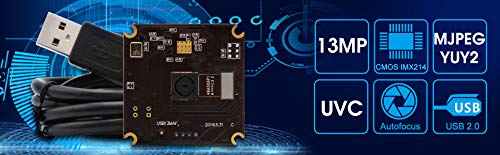 13MP USB Camera Module with Microphone & Autofocus - UVC USB 2.0 Webcam Board for PC/Laptop, Jetson Nano - Industrial Embedded IMX214 Sensor for Video Conferencing, Live Streaming & Lightburn Applications