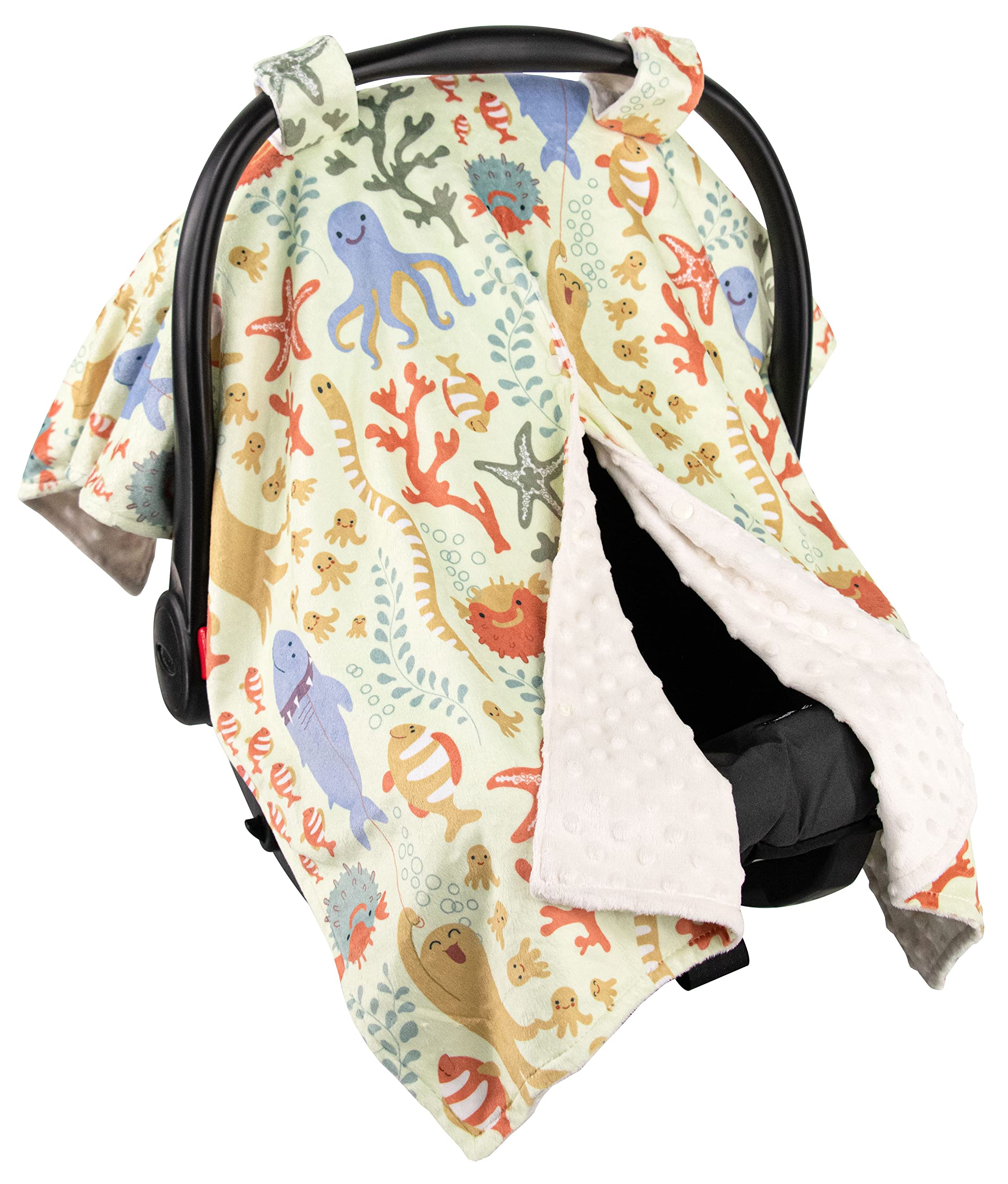 Premium Minky Baby Car Seat Cover - Soft Shark & Octopus Design, 40