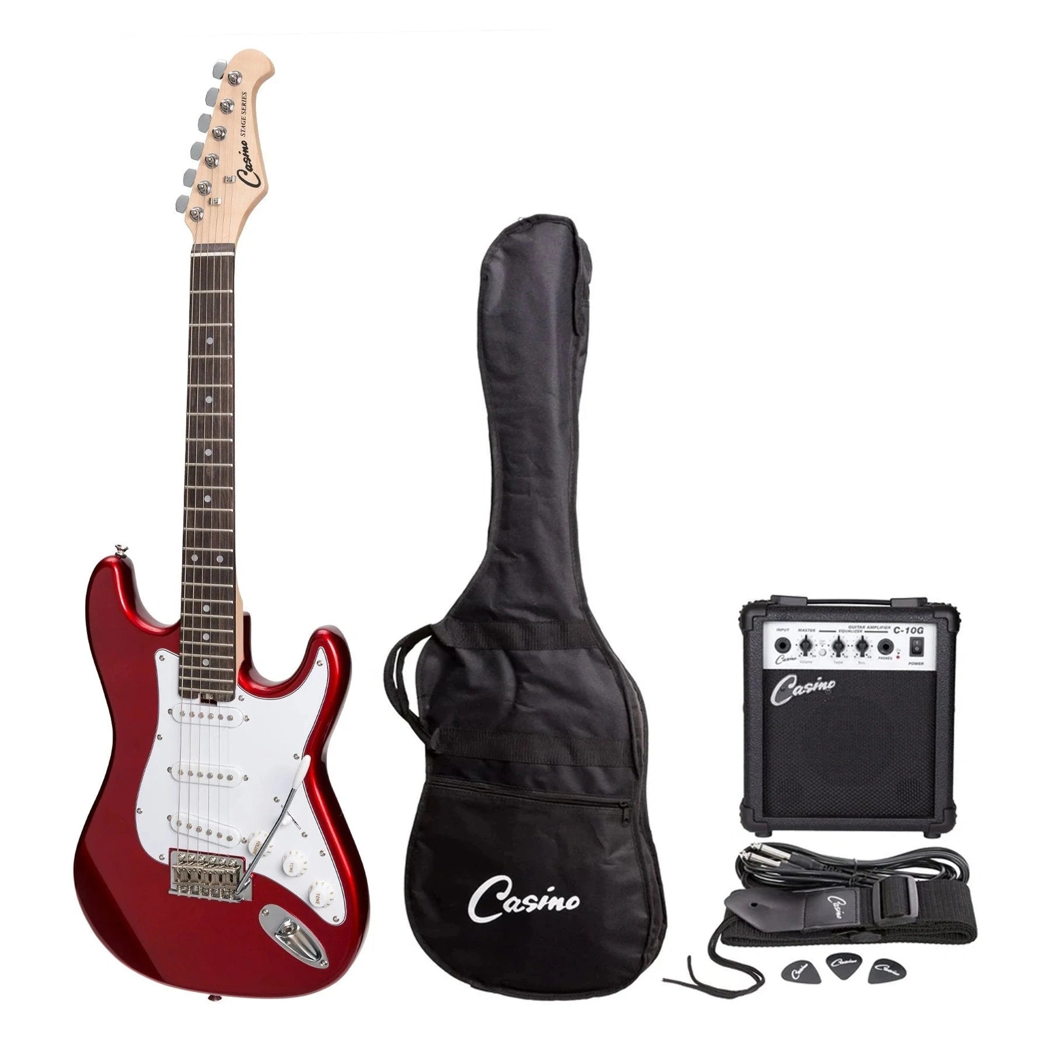 ST Style Short Scale Electric Guitar Pack - Candy Apple Red | Perfect for Beginners, Travel & Home Practice | Rock, Blues & Pop Music